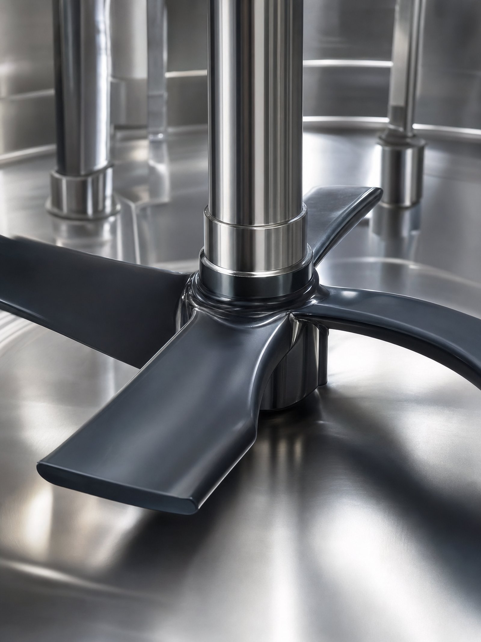 Pharmaceutical reactor stainless steel mixer impeller with PTFE fluoropolymer coating