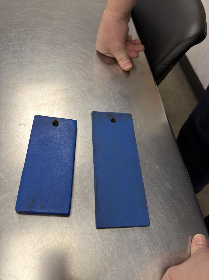 Spectrum Advanced coated test panels after six months in identical environment plus accidental fire exposure