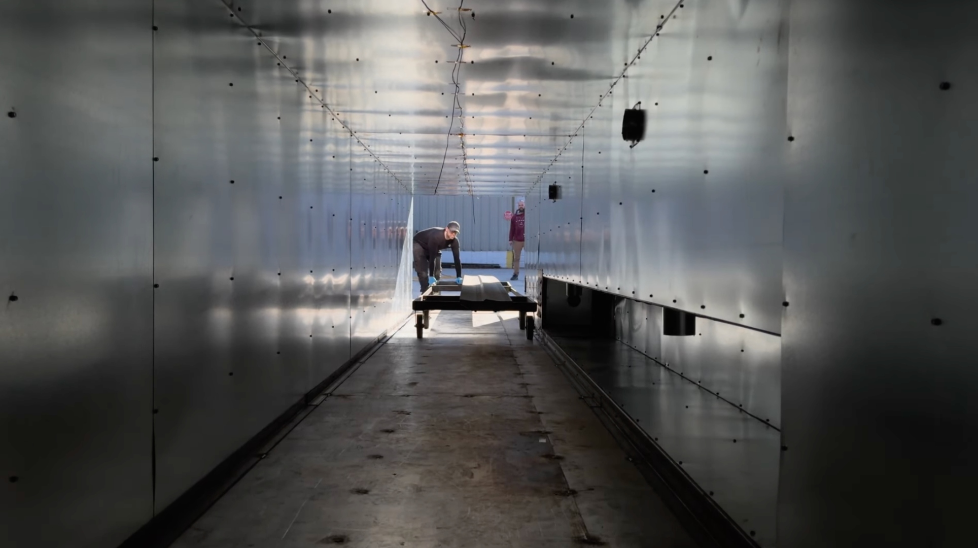 Interior of the AEGIS 30 foot industrial cure oven used to bake full length diffuser fluoropolymer coatings