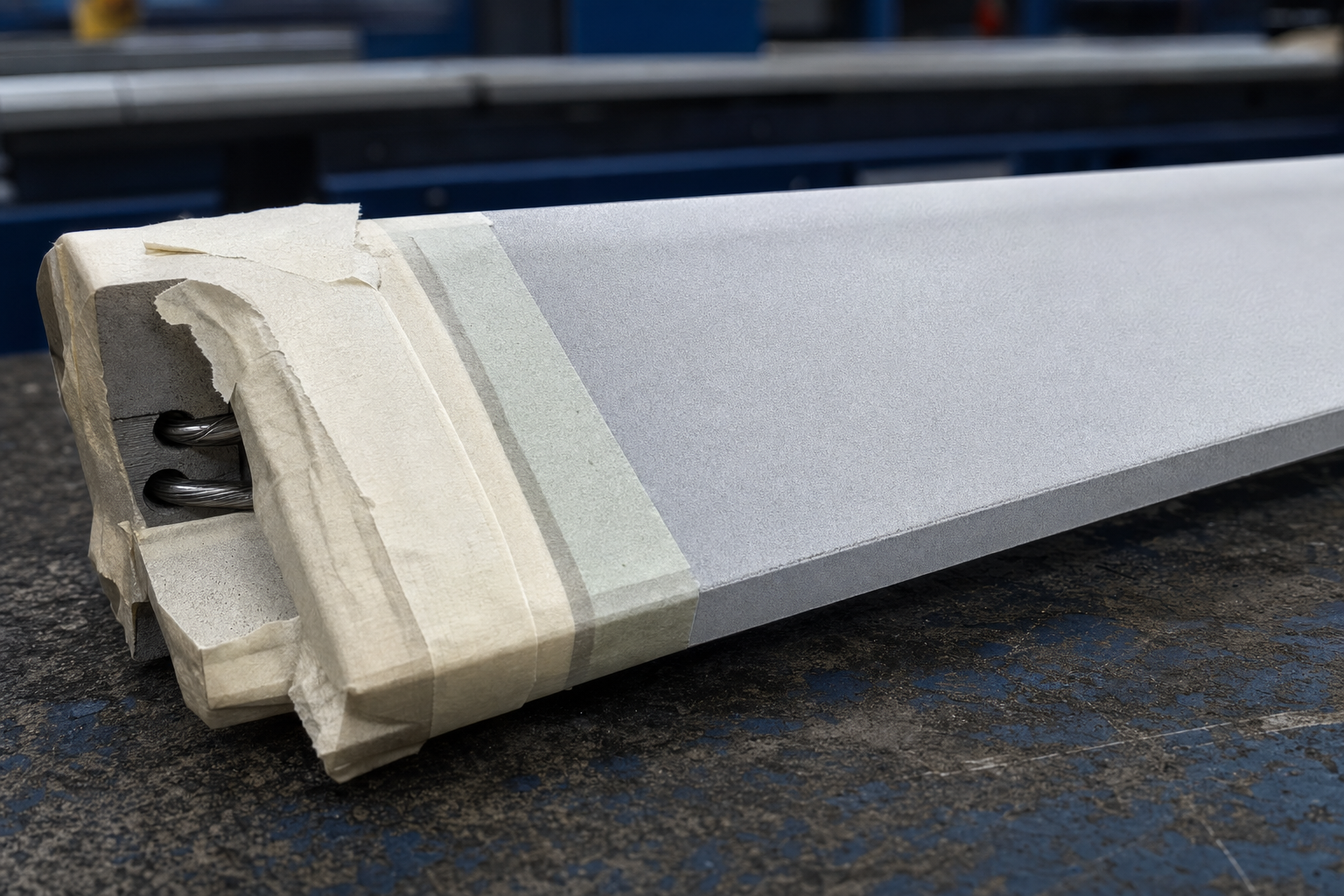 Heat seal bar masking detail during PTFE recoat preparation at AEGIS Advanced